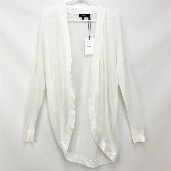 Theory Womens Sag Harbor Cardigan Small White Open Front Linen Lightweight NWT - Picture 2 of 9